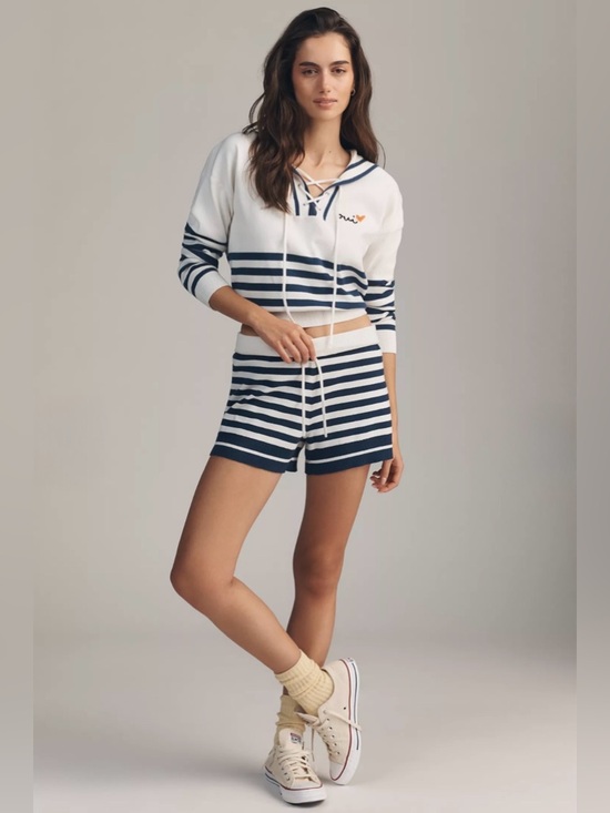 Anthropologie Sundry French Stripe Drawstring Shorts NWT size M 100% Cotton - Picture 3 of 8